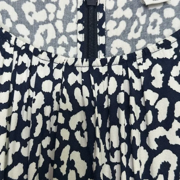 J Crew Factory Cotton Navy White Print Tiered Puff Sleeve Pocket MIDI Dress - Picture 6 of 12